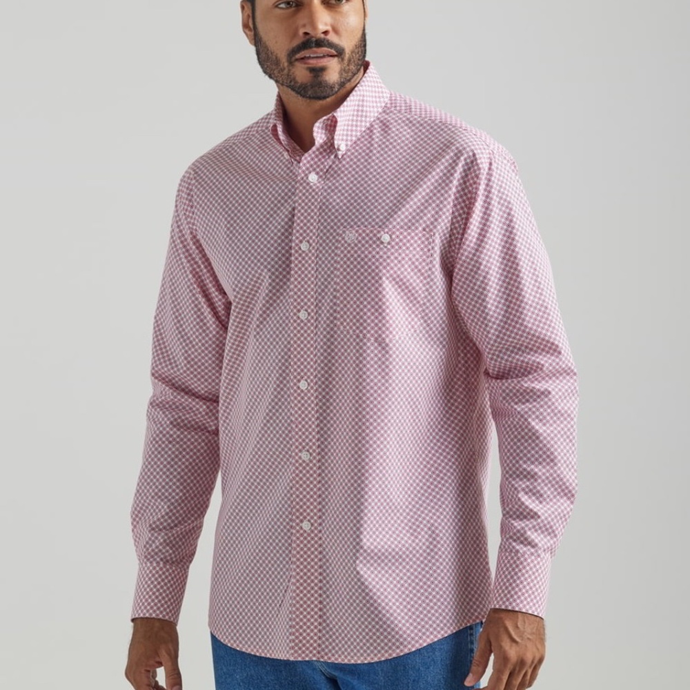 Wrangler Mens Red and White Geo Classic Relaxed Fit Long Sleeve